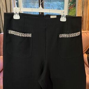 Maeve Black Colette Pants Anthropologie black pearl rhinestone pockets 33
